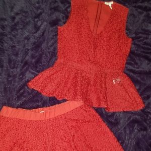 Maje Red Shorts and Top Peplum Set